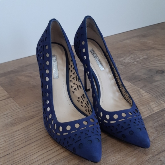 BCBGeneration Blue Suede Cutout Heels Size 6